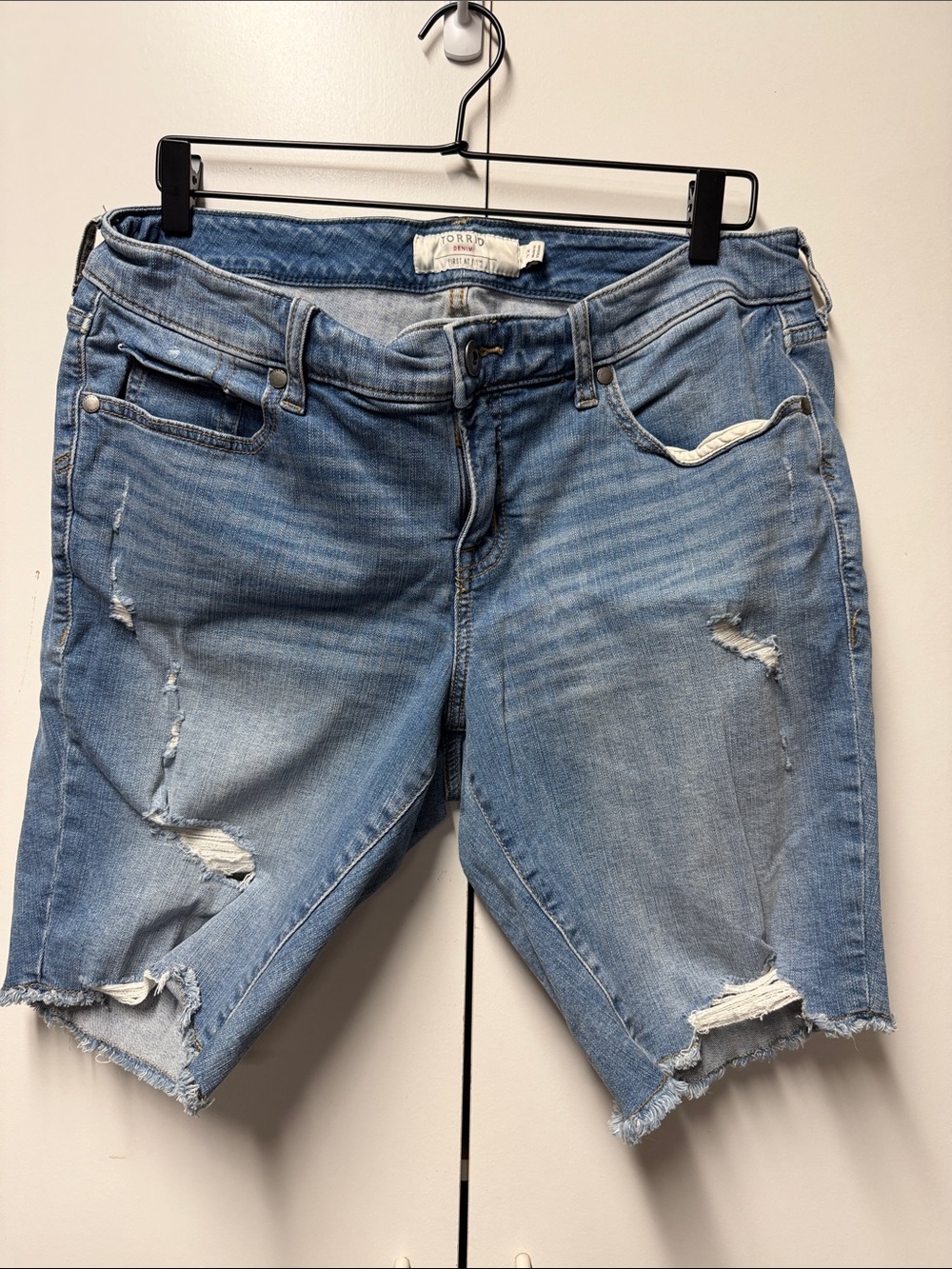 torrid light blue distressed denim Bermuda shorts